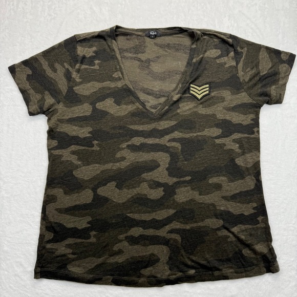 Rails Military‎ Camo V-Neck T-Shirt Gold Accent Relaxed Fit Top Large - Picture 1 of 10